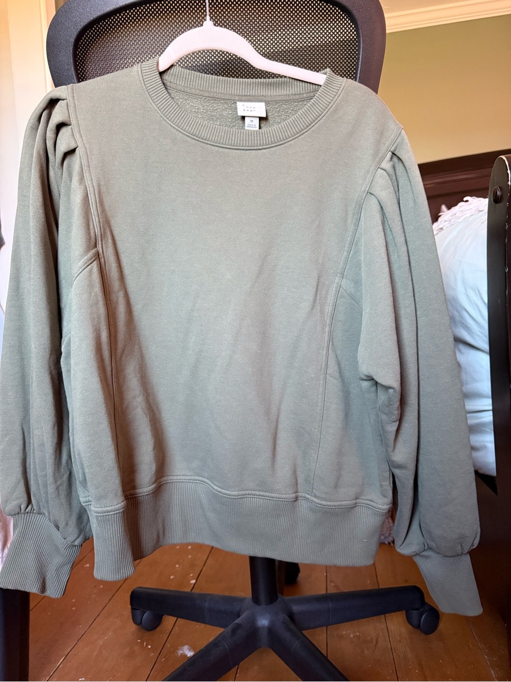 a new day Olive Green Puff Sleeve Sweatshirt